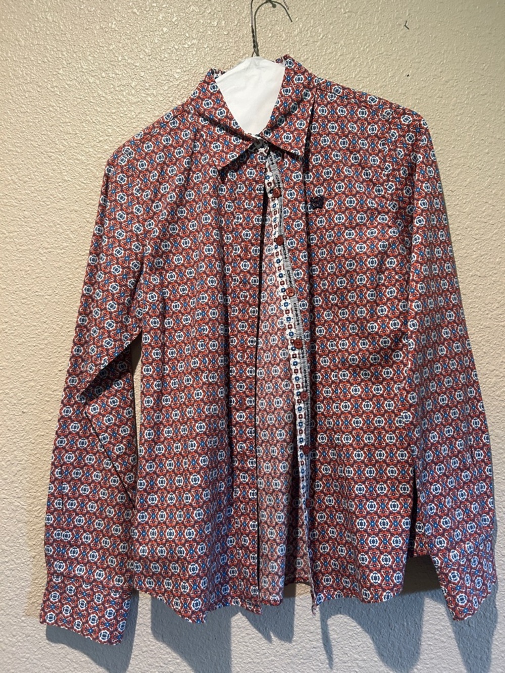 Cinch Red and Blue Micro-Print Button-Down Shirt